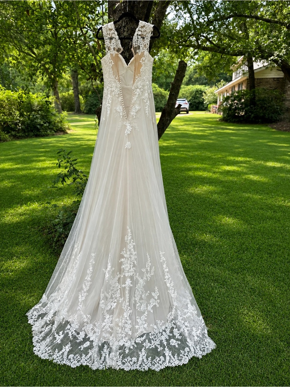 Ivory Lace A-Line Wedding Dress with Sheer Floral Appliqué
